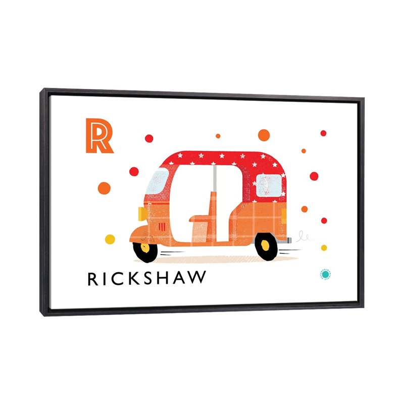 R Is for Rickshaw - imprimé, Pas de tapis, H 18 po x l 26 po x P 1,5 po, Toile avec cadre noir patiné