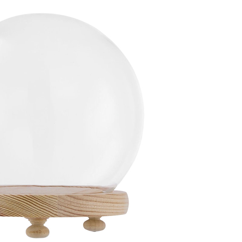 Tabletop Glass Spherical Display Dome with Wooden Base
