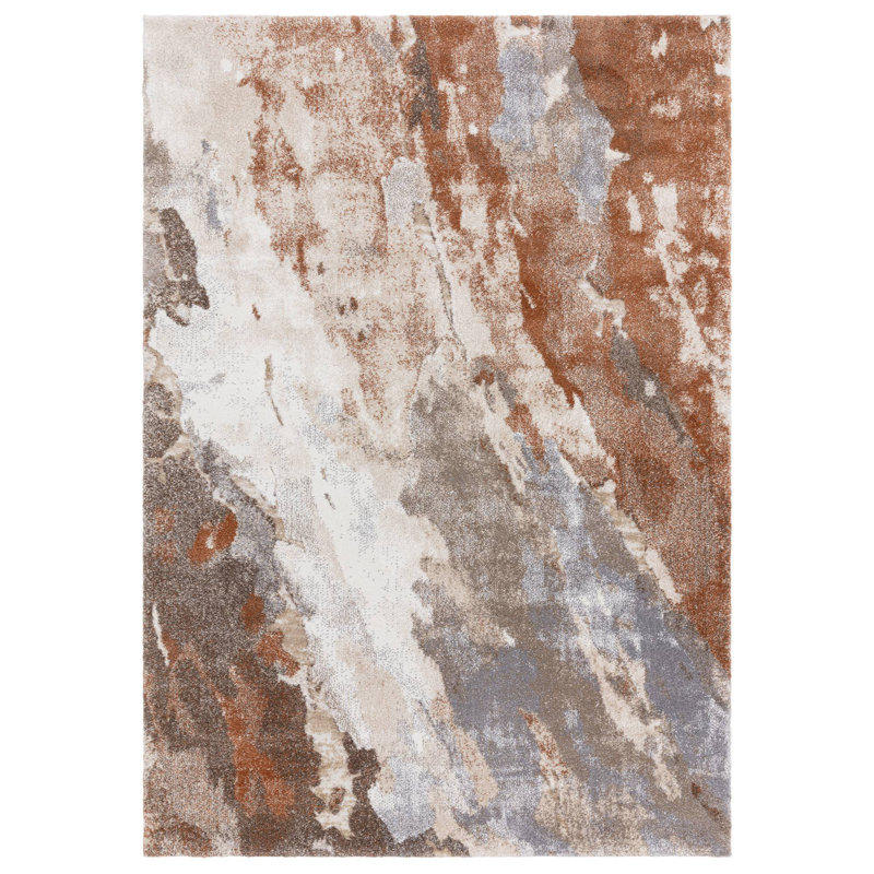 Decara Blue Abstract High-Low Rust/Grey Area Rug, Rectangle 120 x 170 cm