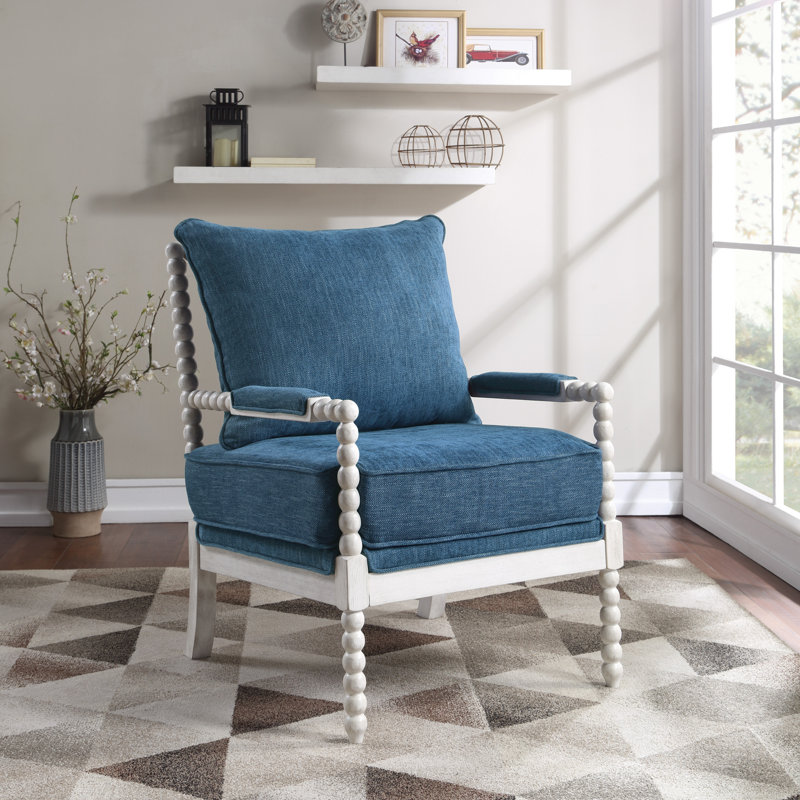 Fletcher 26.75" Wide Armchair, Navy 100% Polyester, Antique White
