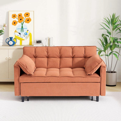 54.30" Corduroy Modular Sectional Sleeper Sofa, Loveseat with Pull Out Bed for Living Room Orange Couch