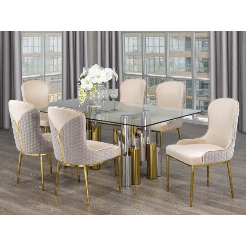 6 - Person Glass Top Four Leg Dining Set