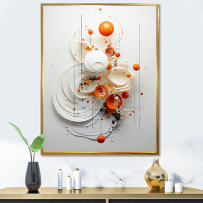 Symétrie orange et blanche en spirale I - art mural géométrique abstrait pour le salon