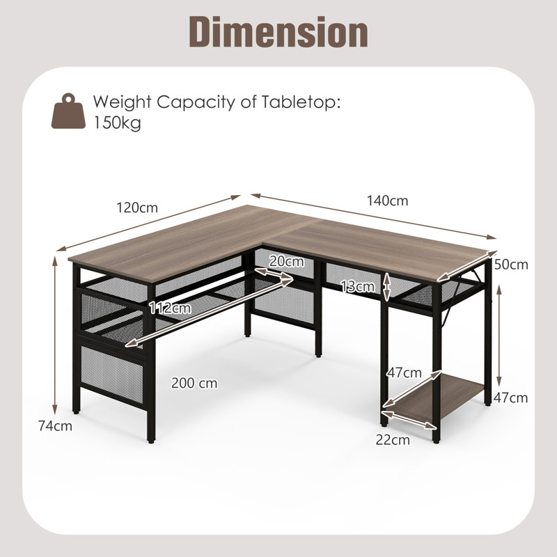 L-Shaped Metal Base Computer Desk