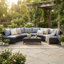 Ensemble de canapé modulaire 5 pièces demi-lune en osier résistant aux intempéries, ensemble de mobilier de patio pour l'extérieur avec table en verre trempé pour le jardin, la cour arrière et le balcon