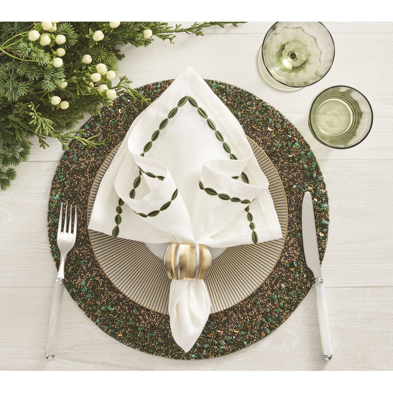 Swag Napkin, White/Green/Gold