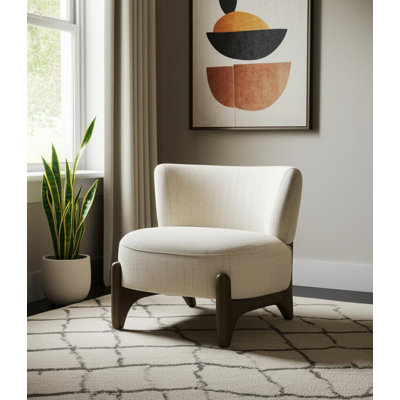 Fauteuil de chambre 29 po crème et brun foncé avec revêtement en bois massif