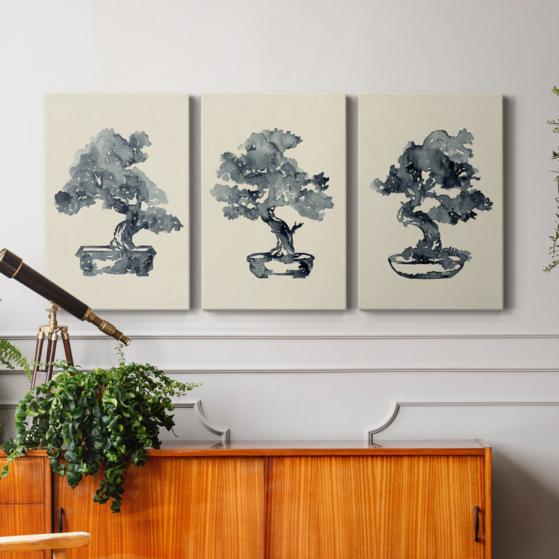 Toile tendue avec châssis Indigo Bonsai II - prêt à accrocher, H 60 po x l 120 po x P 1 po