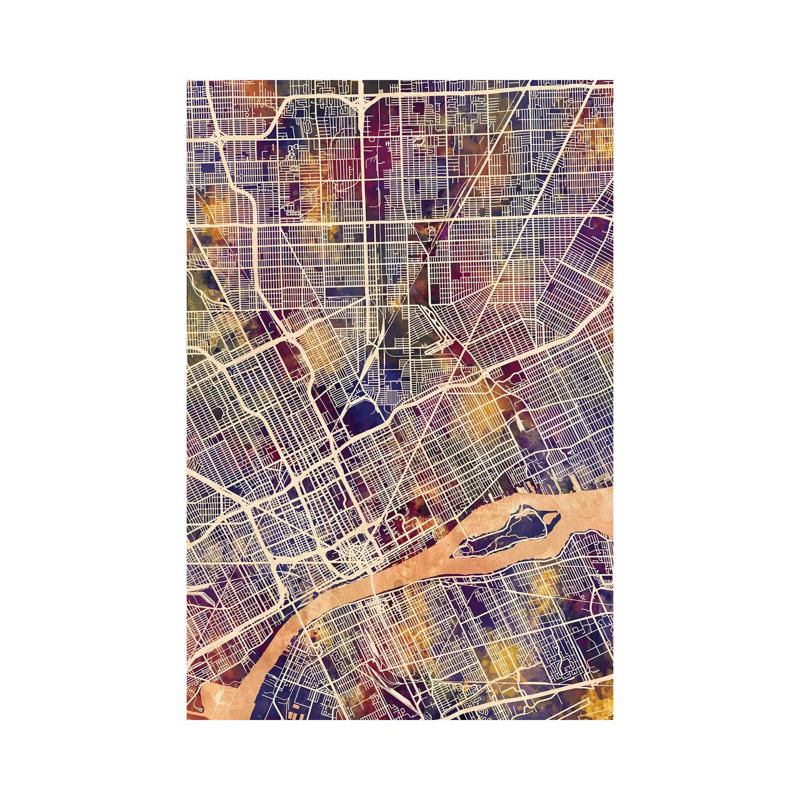 Detroit Michigan City Map II by Michael Tompsett - Wrapped Canvas Gallery-Wrapped Canvas Giclée, 20.32 cm H x 30.48 cm W