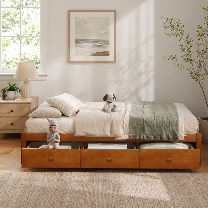 Twin Size Platform Storage Bed With 3 Drawers