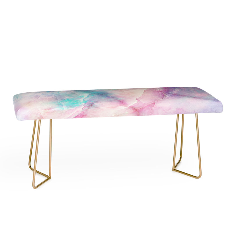 Ninola Polyester Upholstered Bench, Pink/Light Green/Abstract