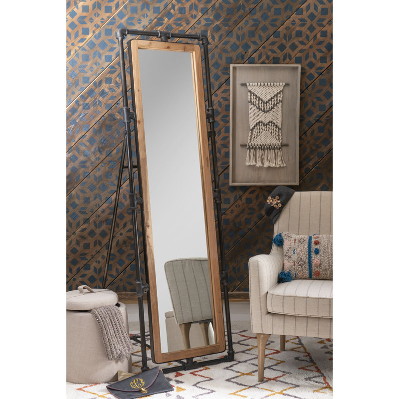 Woosley Metal Flat Floor Mirror with Hooks