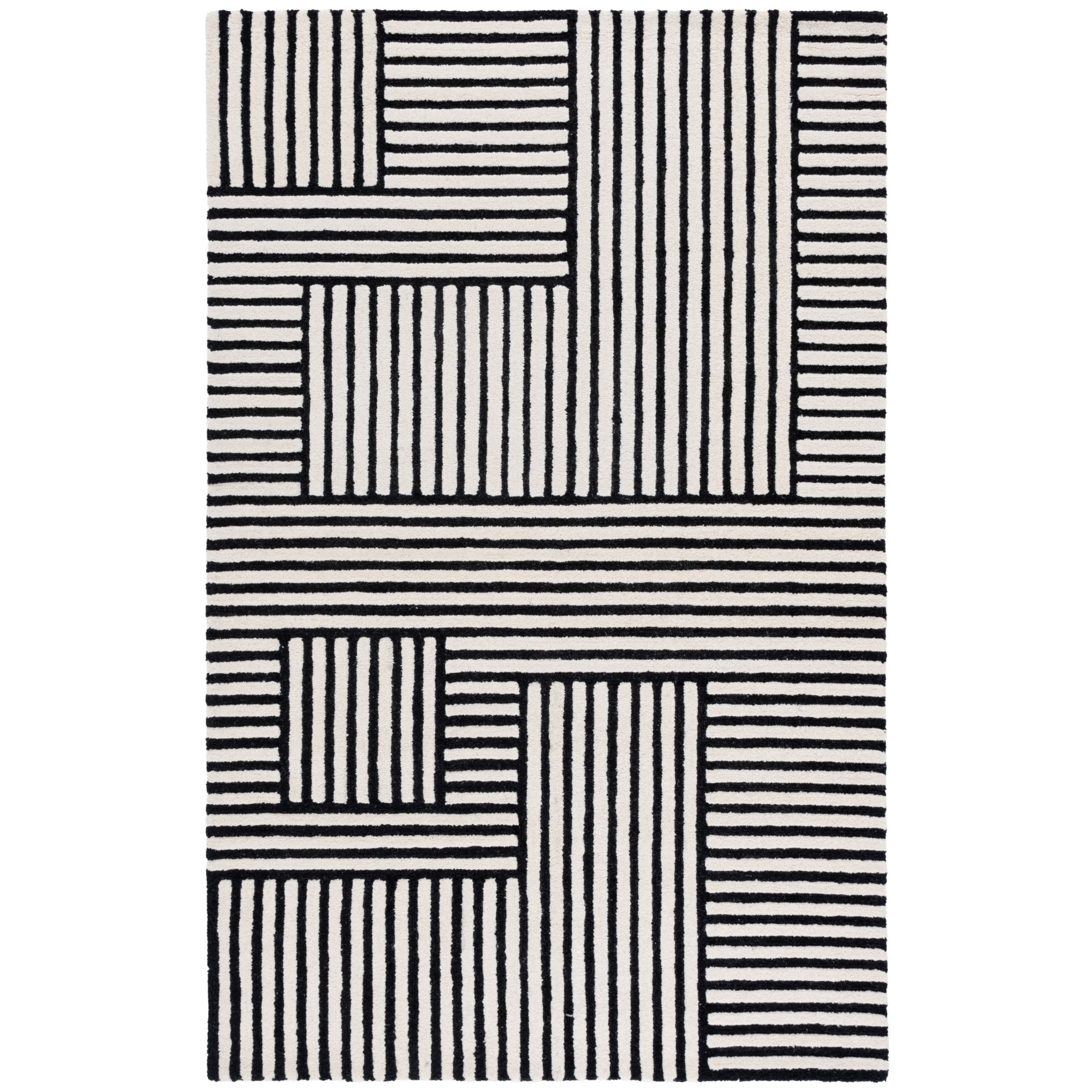 Elsbeth Geometric Hand Tufted Wool/Cotton Area Rug in Ivory/Black, Rectangle 8' x 10'