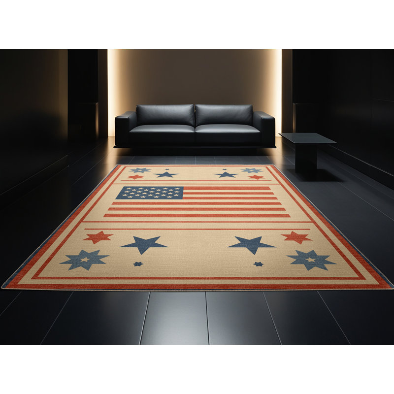 Soft Plush Festa July 4Th Modern & Contemporary Abstract Area Rug in Brown – Beige Binding, 4x6