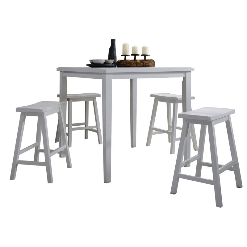 5-Piece Counter Height Set With Saddle Stools, White, White