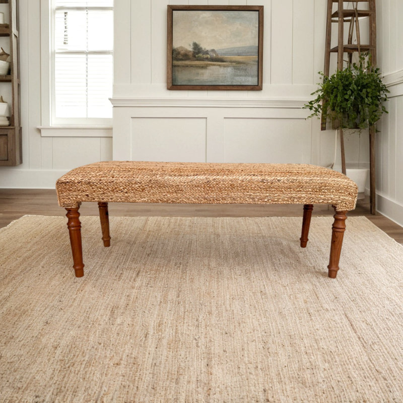 Banc en jute tressé avec pieds en bois