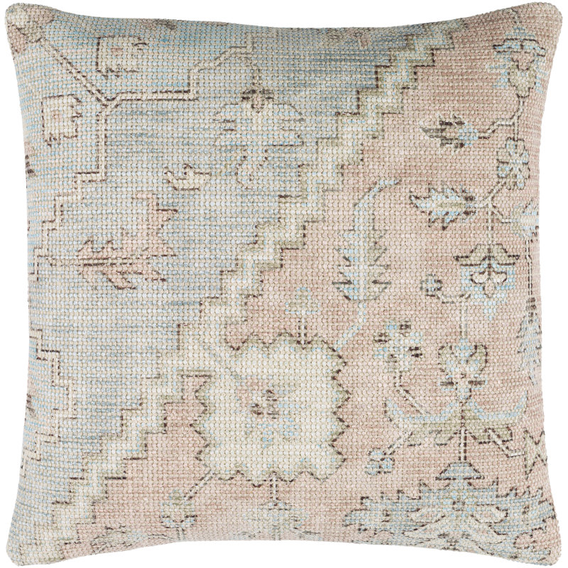 Samsun 22'' Beige and Blue Cotton Blend Reversible Throw Pillow