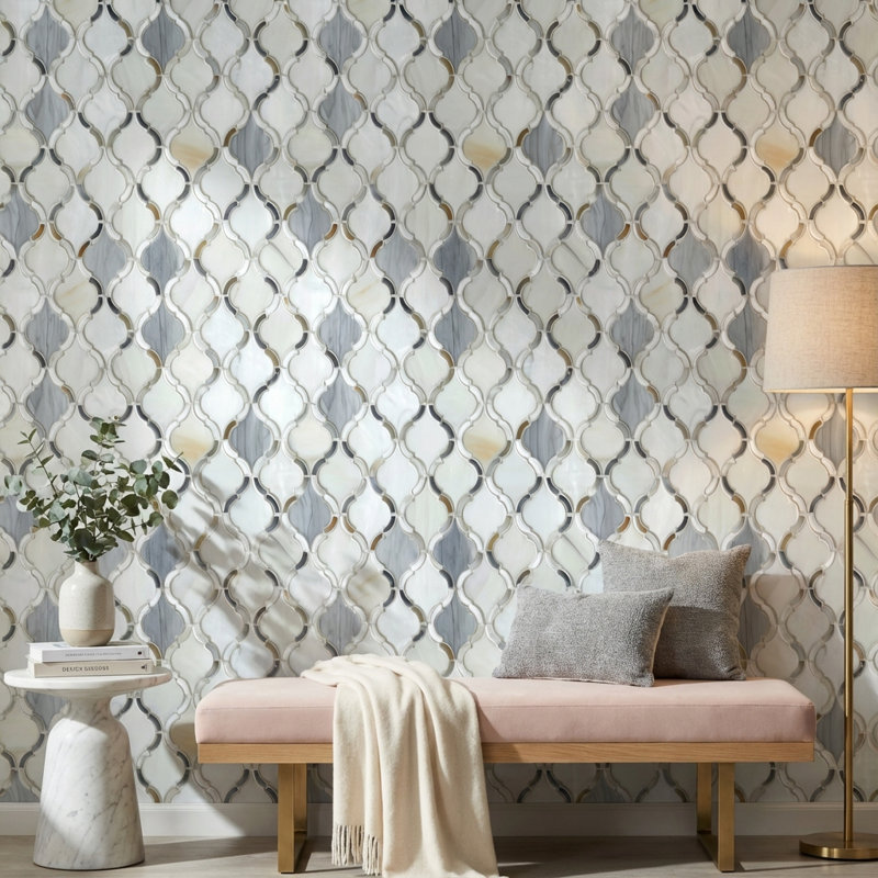 Papier peint marocain décoratif géométrique amovible gris