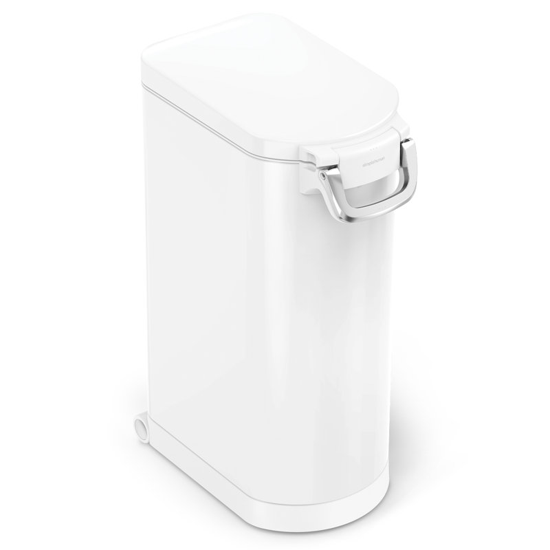 simplehuman Pet Food Storage Container Stainless Steel for Dog Food, Cat Food, and Bird Feed, Extra Large, White