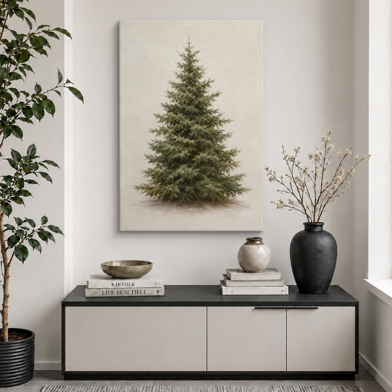 «Minimal Evergreen Tree», art d'entrée, impression sur toile encadrée, H 48 po x l 32 po x P 1,5 po, Toile tendue