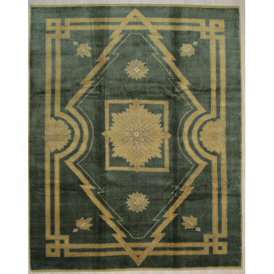 Green Hand Knotted Wool Area Rug