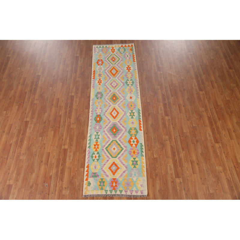Geometric Kilim Wool Runner Rug 3x10