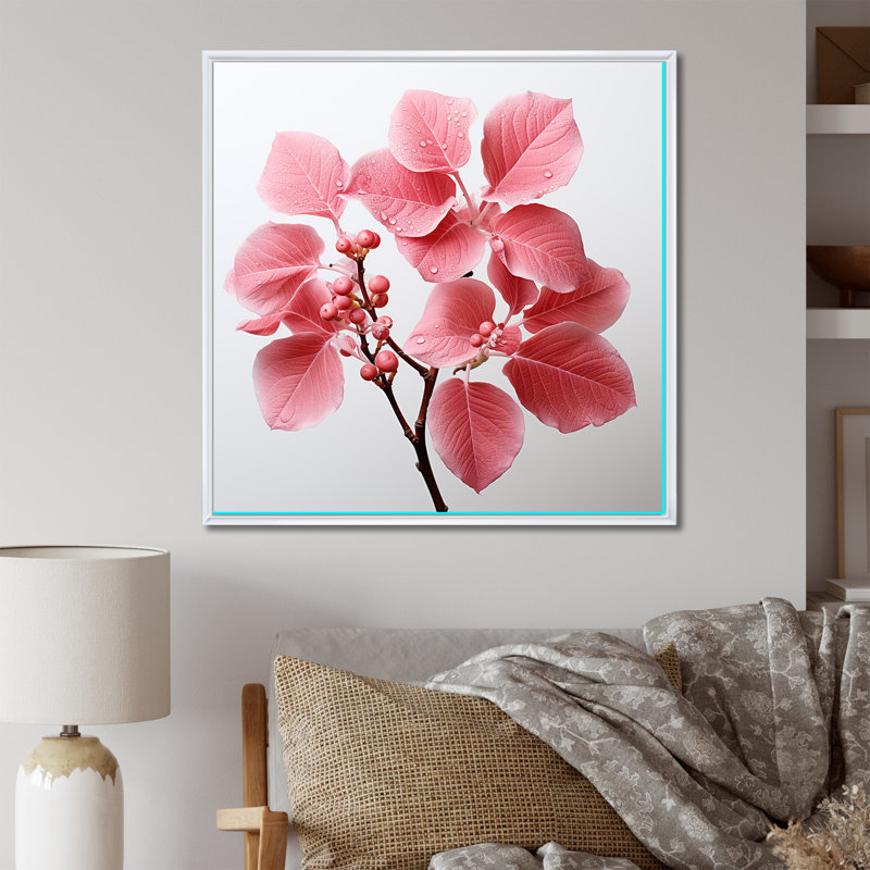 «Pink Leaves Rose Radiance» sur toile, H 36 po x l 36 po x P 1,5 po, Cadre flottant blanc