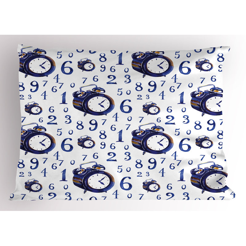 Ambesonne Watercolor Pillow Sham 2 Pack Caligraphic Numbers Blue and White, 20"H x 26"W