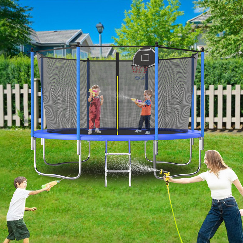 12FT Round Backyard Tranpoline with Safety Enclosure Net and T-Hook for Kids and Adults