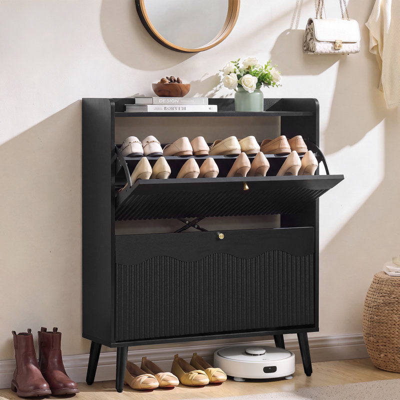12 Pair Flip Down Shoe Storage, Black