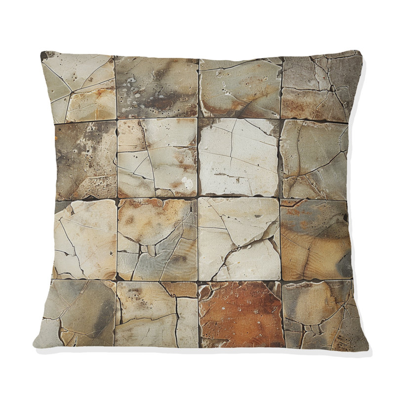 Coussin Beige Brown Tiles - Tiles, H 16 po x l 16 po