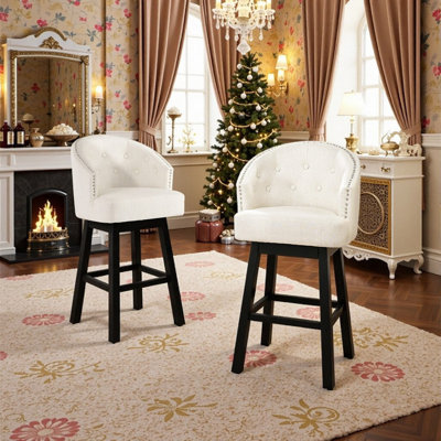 360-Degree Swivel Bar Stool Set of 2, Rubberwood Frame, Button-Tufted Seat, 41.5 Height, 31.25 Seat Height