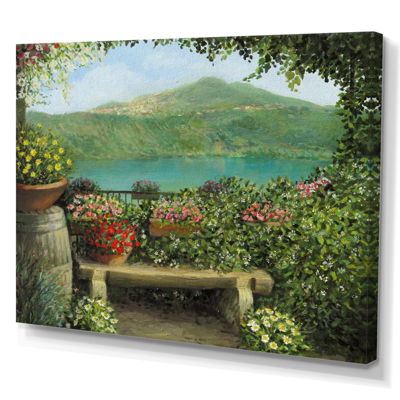 Vue sur le lac de Château Gandolfo - reproduction sur toile, H 12 po x l 20 po x P 1 po, Toile tendue