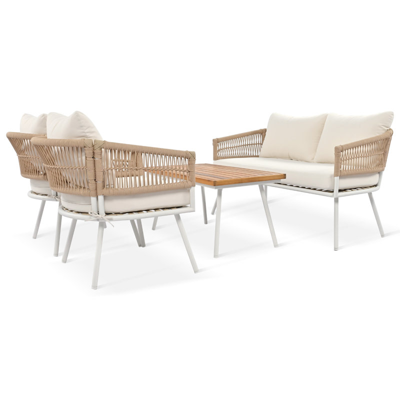 Ensembles de salle à manger avec corde et table en bois d'acacia Boho