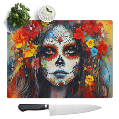 Sugar Skull Action  Glass Chopping Board