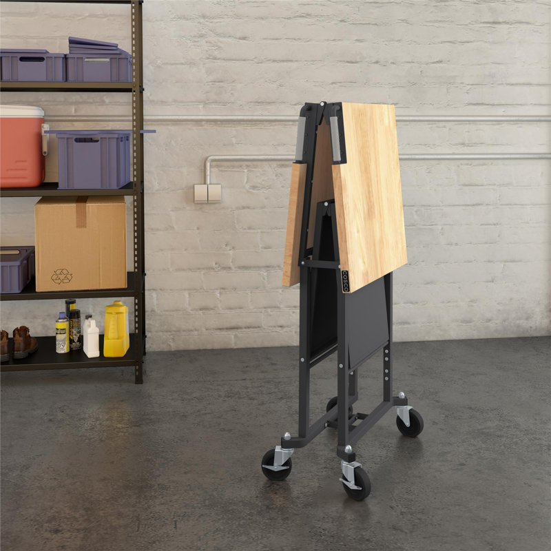 SmartFold Portable Workbench/Folding Utility Table, Light Brown/Black