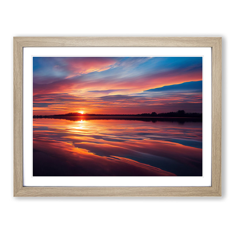 Lively Seascape At Sunset Framed Print, 25cm H x 34cm W, Oak