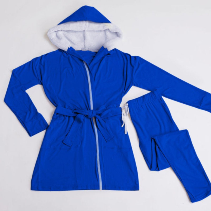 Ensemble de peignoir au-dessus du genou en rayonne de bambou avec poches et capuche, S, Marine