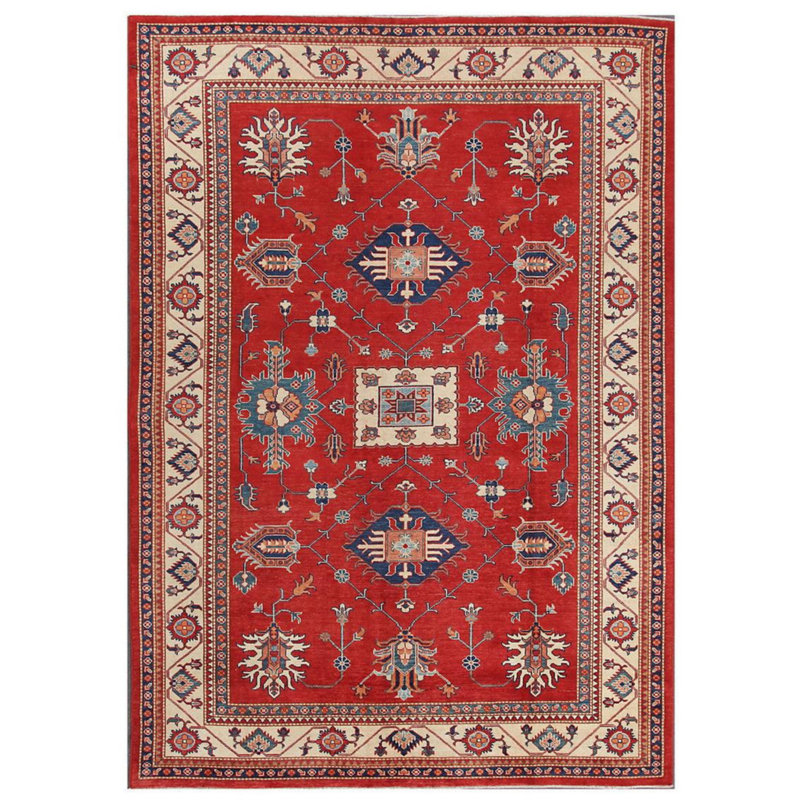 Tapis oriental rouge / crème / bleu en coton / laine 8 pi 3 po x 11 pi 9 po Wissam