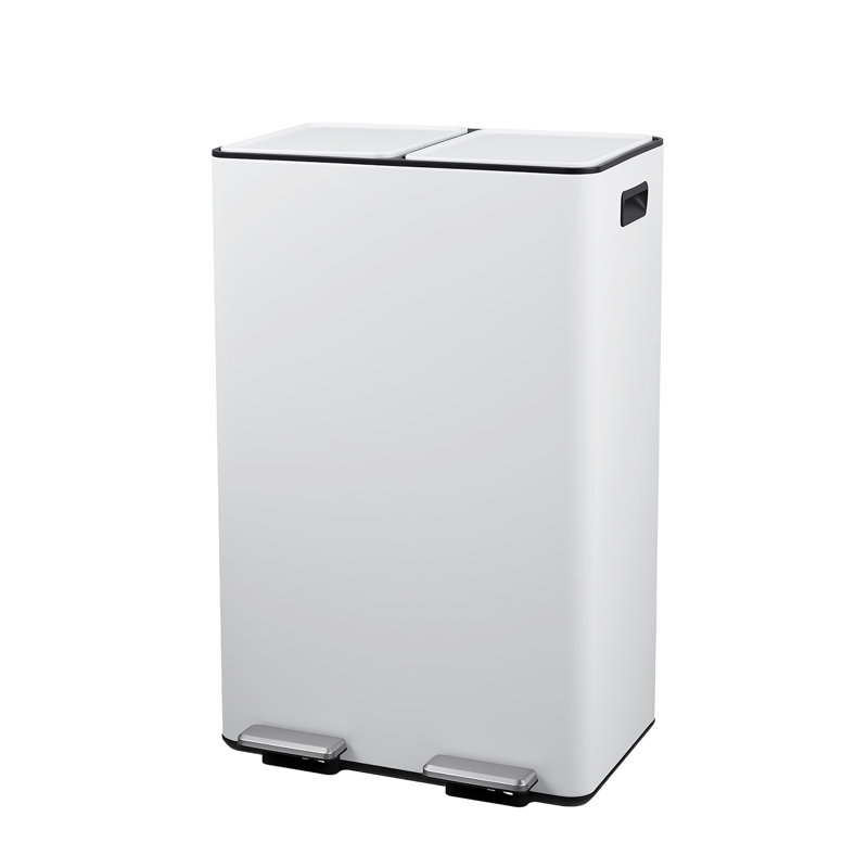Poubelle à double compartiment de 16 gallons, poubelle de recyclage en acier inoxydable avec couvercles à fermeture en douceur et 2 seaux intérieurs amovibles pour la cuisine et le bureau
