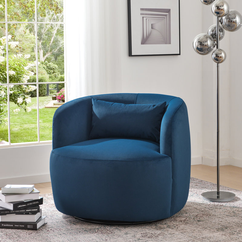 Jaydin 33" Wide Velvet Upholstered Swivel Armchair, Navy Velvet