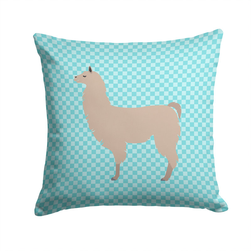Coussin décoratif extérieur carré llama check, Bleu, 14 po x 14 po