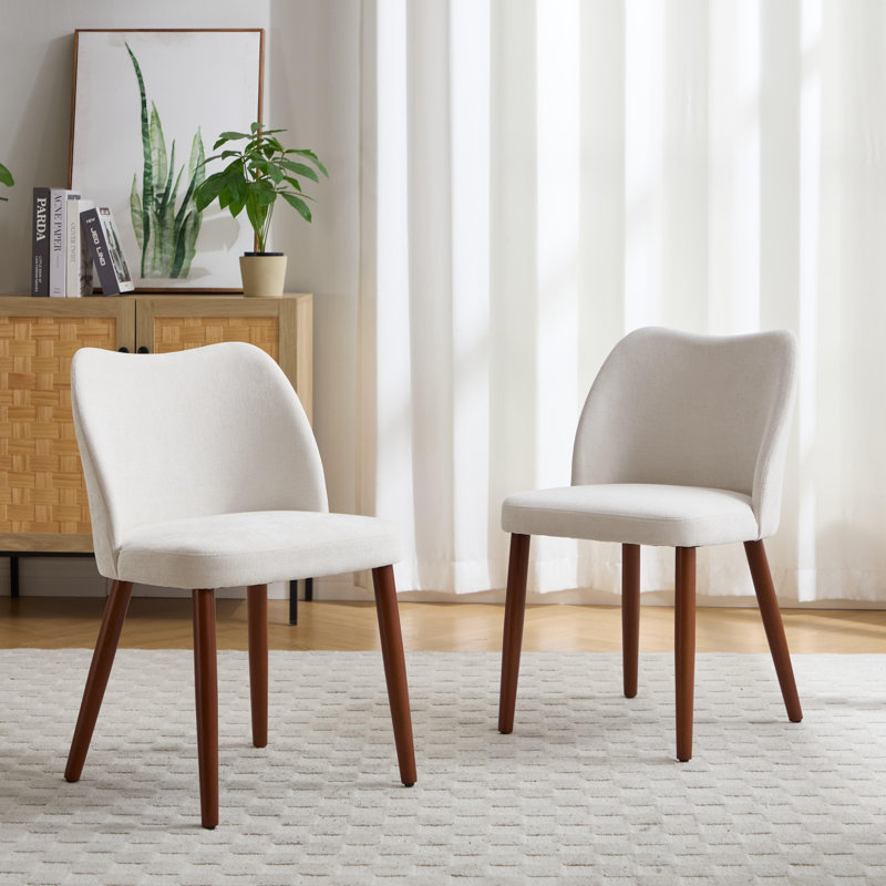 Upholstered Dining Chairs, Soft Fabric Seat with Solid Wood Legs, Modern Kitchen Chairs, Beige