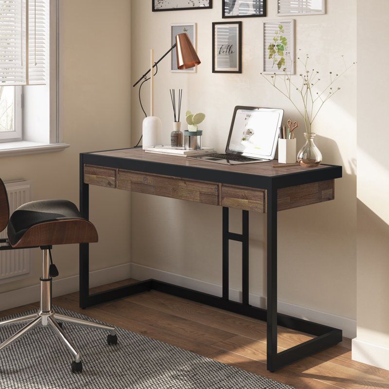 Bureau d'écriture Erina, H 31 po x l 48 po x P 22 po, Brun rustique naturel vieilli / noir mat
