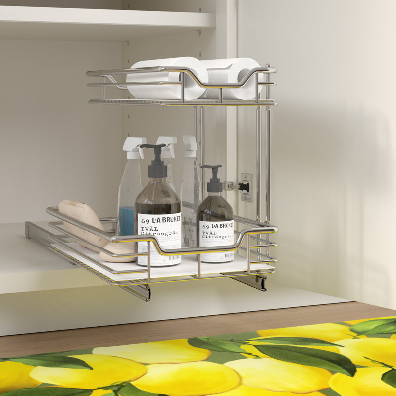 Under Sink Organizer, 15.5" H x 12.25" W x 17.75" D, Chrome - Lined