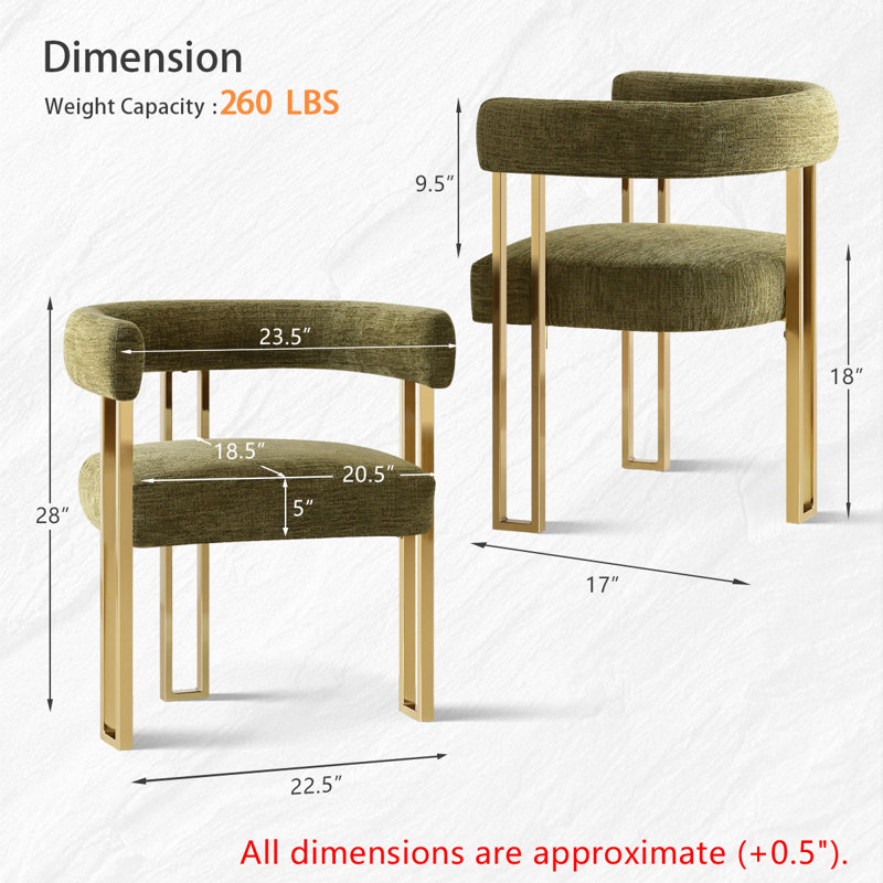 Ensemble de 4 fauteuils de salle à manger rembourrés en or 18,3 po Chenille, Vert