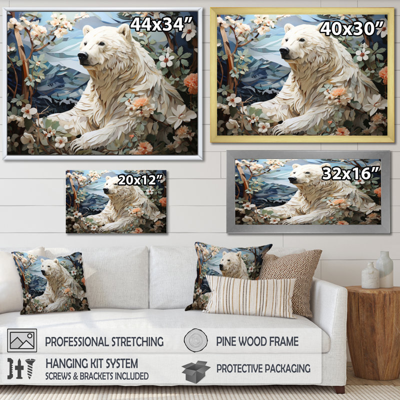Ours majestueux ours pastorale III - animaux, décoration murale, H 34 po x l 44 po x P 1,5 po, Cadre flottant doré