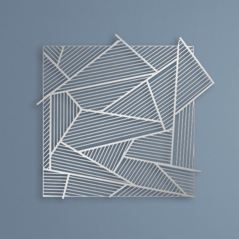 Abstract and Geometric Lines Metal Wall Art & Wall Hanging Decor, 9" H x 10" W, Shiny Silver