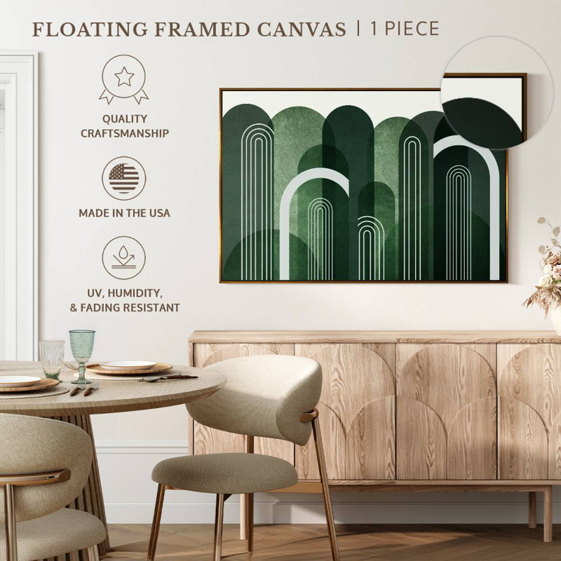 Arches Mid-Century vert émeraude, 19 po x 13 po, Cadre flottant doré