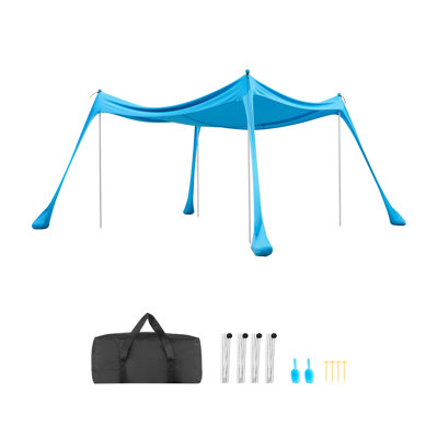 Beach Tent Sun Shelter, UPF50+ Sun Protection, 6.6 ft Tall, 10 x 10 ft, Easy Pop Up Beach Canopy with Sandbags, Stability Poles, Sand Shovels, Portable Shade for Family Outings, Camping, Fishing